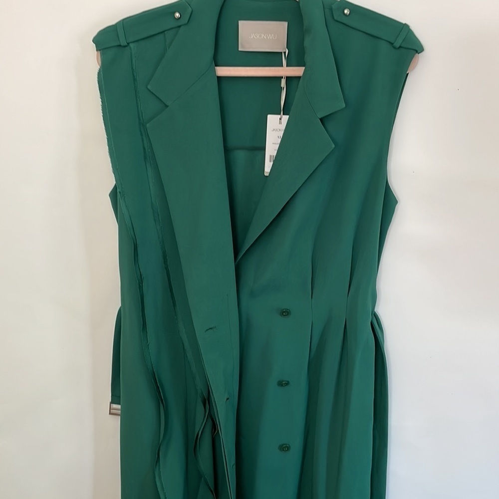 Jason Wu 12 Green Satin Crepe Wrap Midi Dress - Picture 7 of 12
